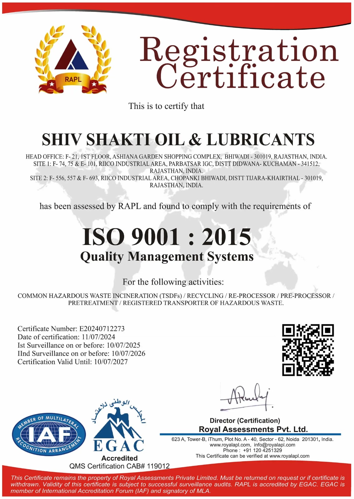 ISO 9001:2015 Certificate